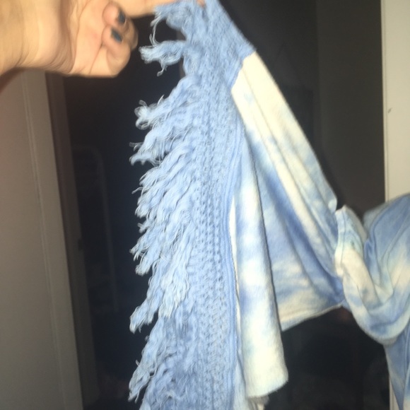 Sky Blue & White Tie Dye Mini. Dress with fringe. - Picture 2 of 4